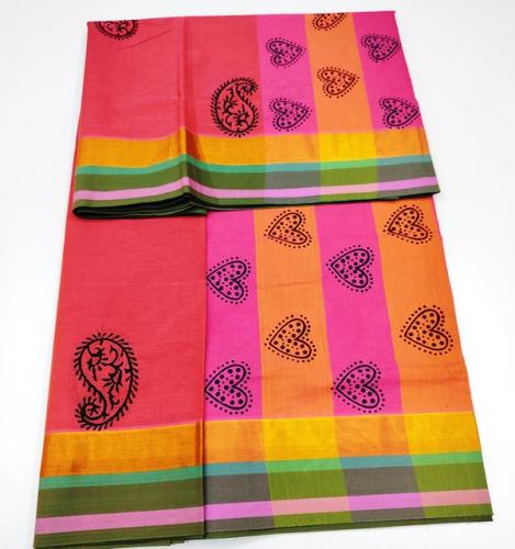 PL Salem Sarees Hand Block Printed Saree